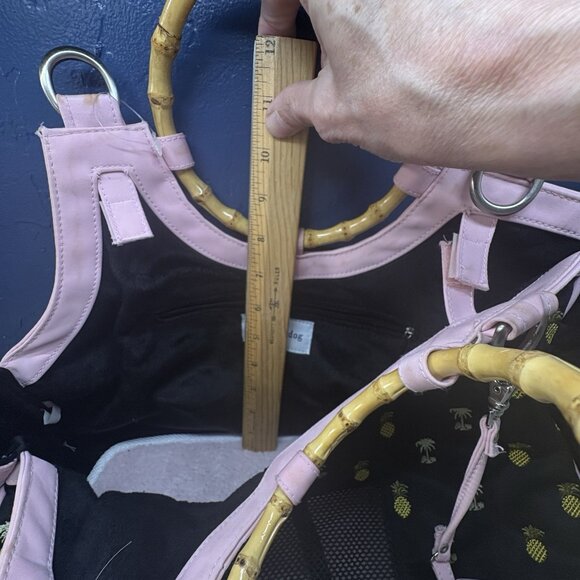 NEW YORK Dog Carrier Hand Held Embroidered Palm Trees Pineapple Bamboo Handle - Picture 12 of 13